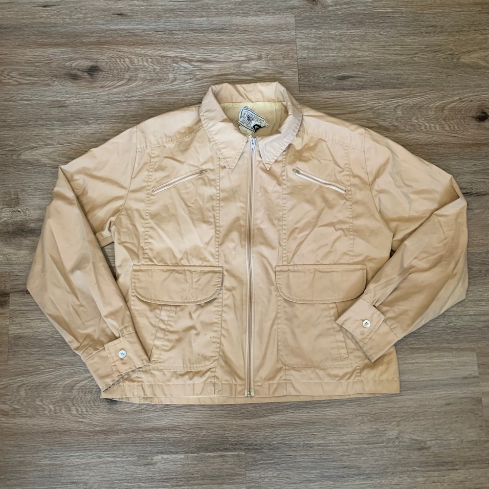 Vintage 1980s Rene France Utility Field Jacket Mens Medium Khaki Full Zip Safari